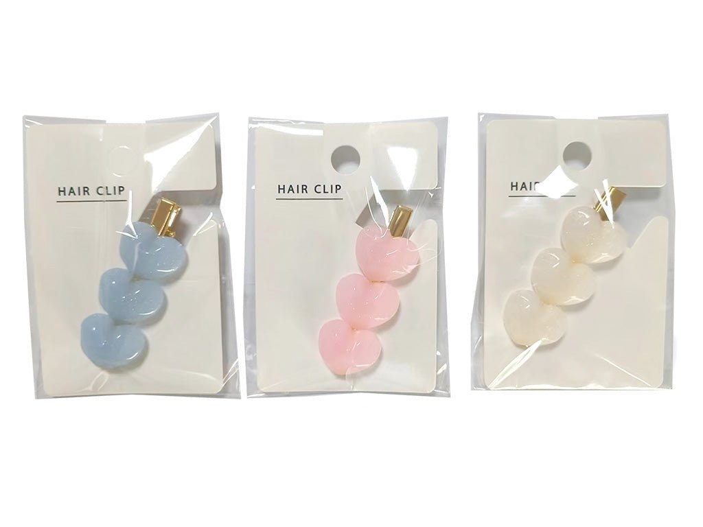 Puffy Heart Glitter Hair Clip (White, Pink, Blue)