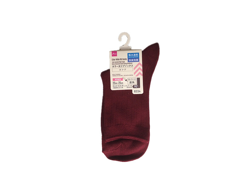Color Thick Rib Socks (Burgundy, Straight Heel, Quick-Dry, Deodorizing)