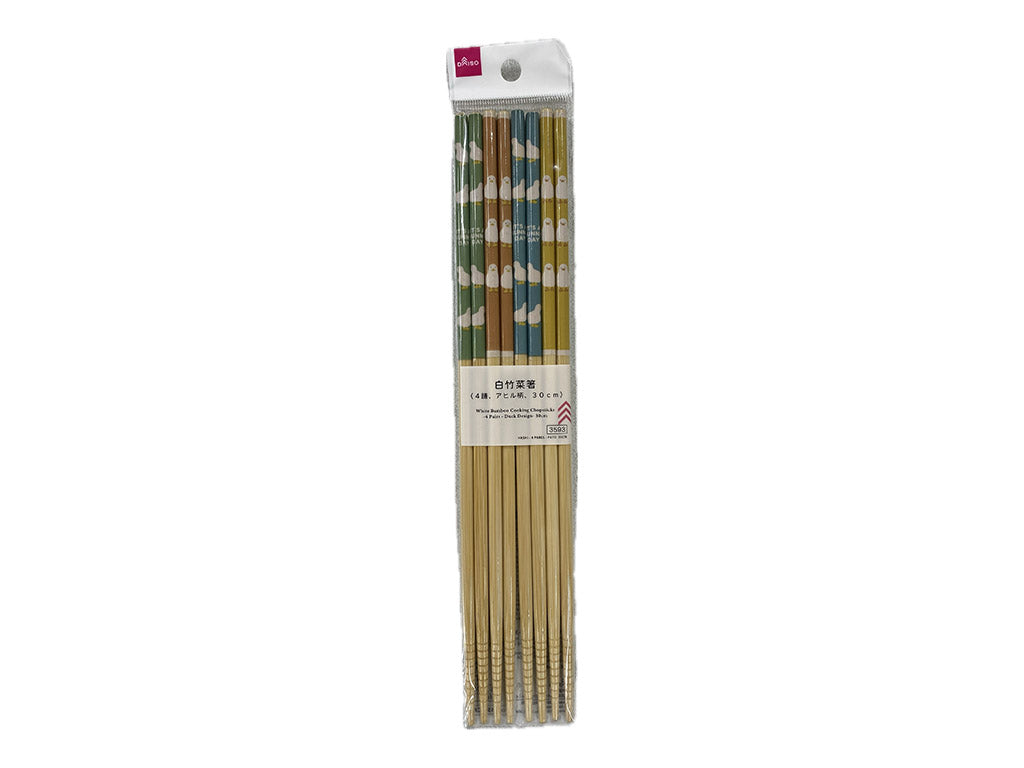 White Bamboo Chopsticks (4 Pairs, Duck Pattern)