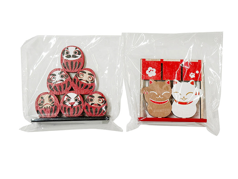 Wooden Ornament (Daruma, Lucky Cat)