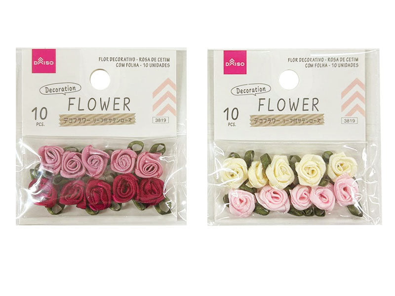 Deco Flower (Satin Rose with Leaf, 10 Pieces)