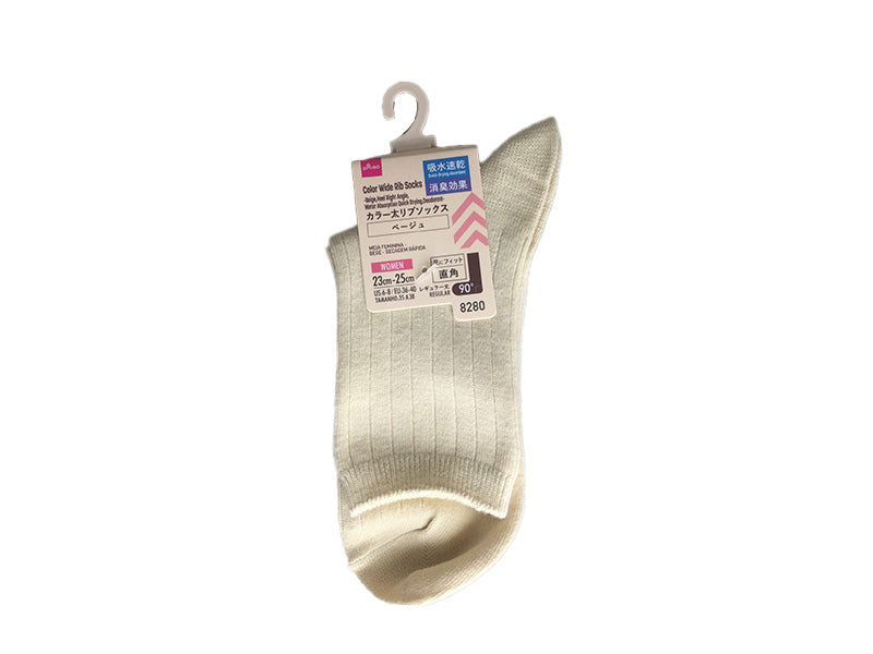 Color Ribbed Socks (Beige, Right Angle Heel, Quick Dry, Deodorizing)
