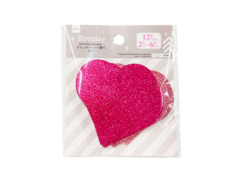 Glitter Heart Decorations (Pink, 12 pieces)