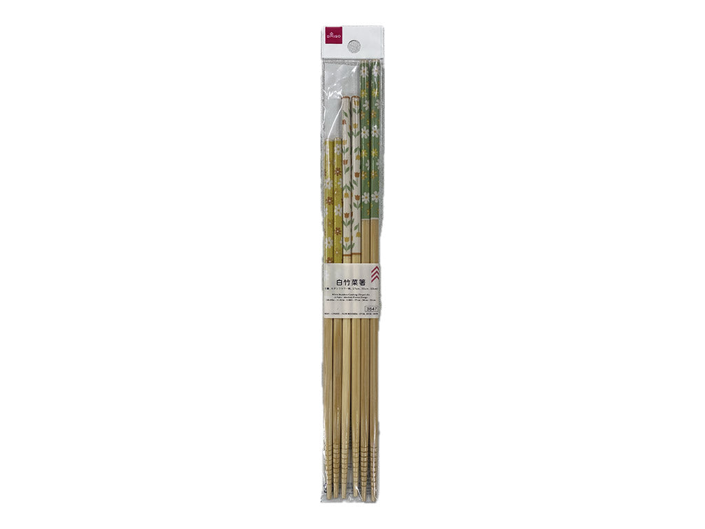 White Bamboo Chopsticks (3 Pairs, Modern Flower Pattern)