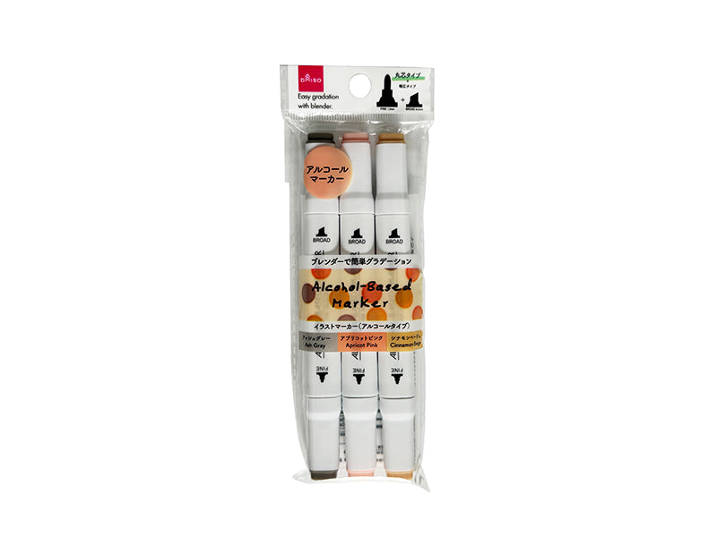 Illustration Marker (Alcohol Type, Organic Color, Round Tip, 3 Pieces)