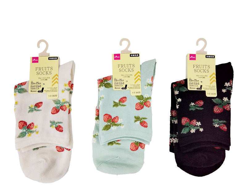 Fruit Socks (Regular Length, Antibacterial, Strawberry Pattern)