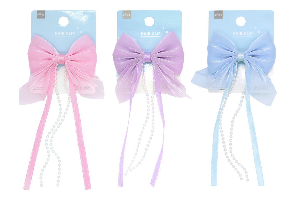 Ribbon Hair Clip (Long, Beads)